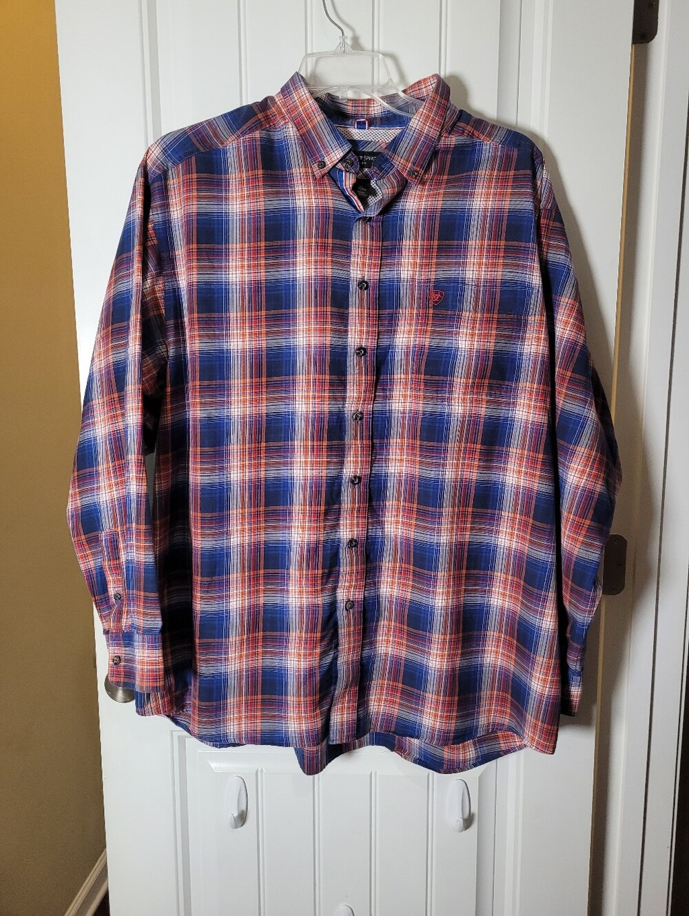 Men's Ariat Pro Series Plaid Button-Down Shirt - Blue & Red. Size XXL